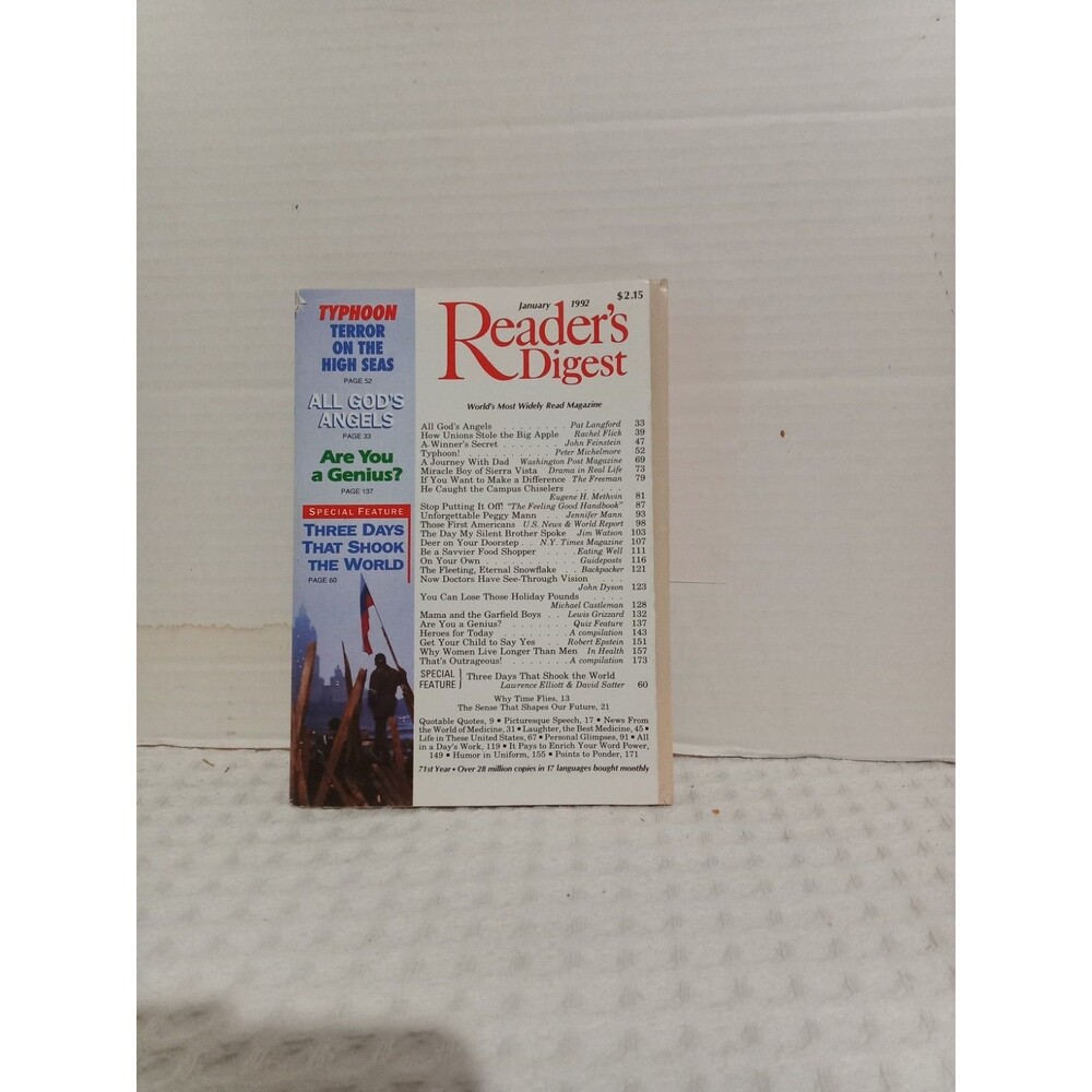 READERS DIGEST Magazine January 1992 Three Days That Shook The World